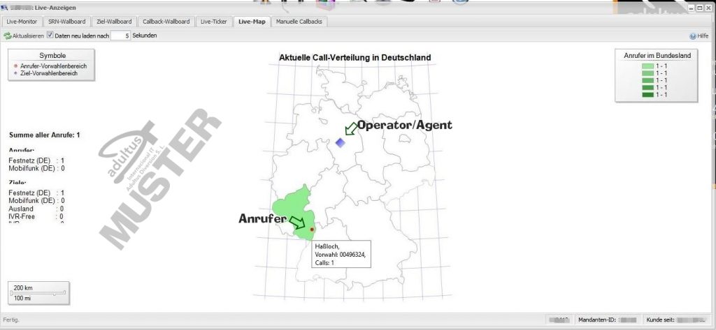 Live Map - Anruferherkunft+Ziel